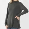 42POPS | Ash Gray Princess-Seam Mock Neck Long-Sleeve Top - Women