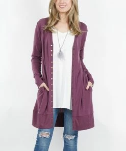 42POPS | Eggplant Snap-Button Pocket Cardigan - Women