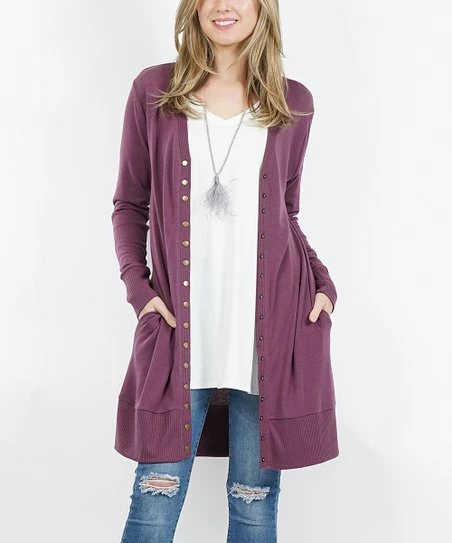 42POPS | Eggplant Snap-Button Pocket Cardigan - Women