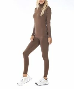 42POPS | Mocha Brushed Microfiber Mock Neck Top & Leggings - Women