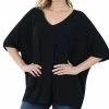 42POPS | Black V-Neck Luxe Oversize Pocket Top - Women