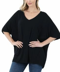 42POPS | Black V-Neck Luxe Oversize Pocket Top - Women