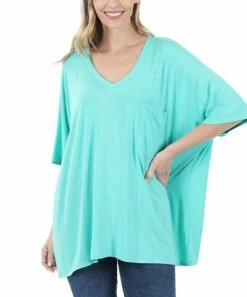 42POPS | Mint V-Neck Luxe Oversize Pocket Top - Women