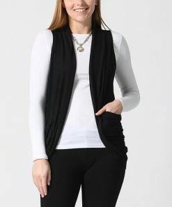 42POPS | Black Sleeveless Pocket Open Cardigan - Women