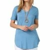 42POPS | Saint Blue V-Neck Short-Sleeve Curved-Hem Tunic - Women