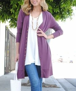 42POPS | Lilac Gray Longline Snap Pocket Cardigan - Women