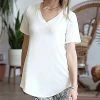 42POPS | Ivory V-Neck Short-Sleeve Hi-Low Top - Women