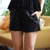 42POPS | Black Faux Leather Pocket Shorts - Women