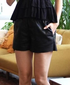 42POPS | Black Faux Leather Pocket Shorts - Women