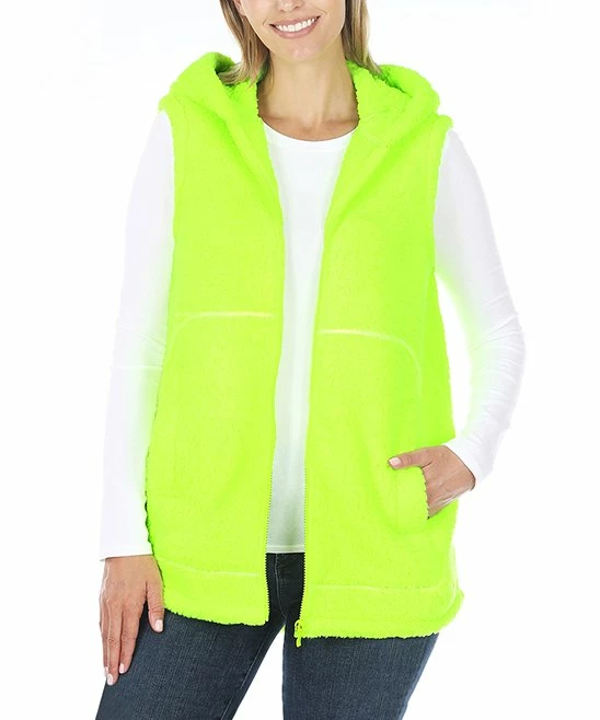 42POPS | Neon Lime Pocket Sherpa Hi-Low Hooded Vest - Women - Image 2