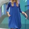 42POPS | Mid Navy Crewneck Long-Sleeve Pocket Shift Dress - Women