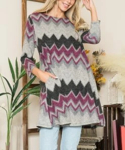 42POPS | Purple & Black Abstract Three-Quarter Sleeve A-Line Dress - Women