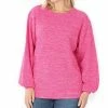 42POPS | Hot Pink Melange Round-Neck Balloon-Sleeve Sweater - Women